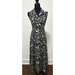 Connected Apparel Floral Button Front Midi Dress Open Back Crisscross Size 6